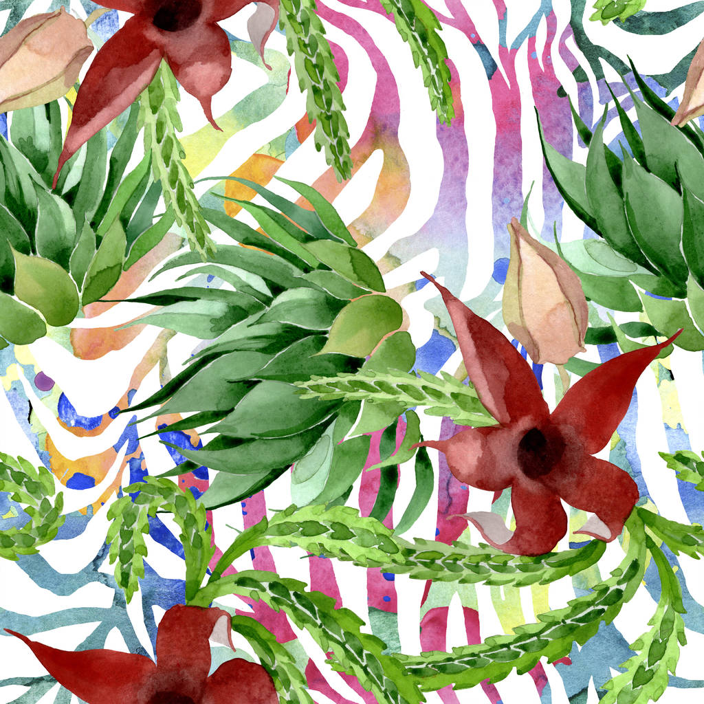 Зеленый цветочный ботанический цветок кактуса. Набор акварельных фонов. Бесшовный рисунок фона
. - Фото, изображение