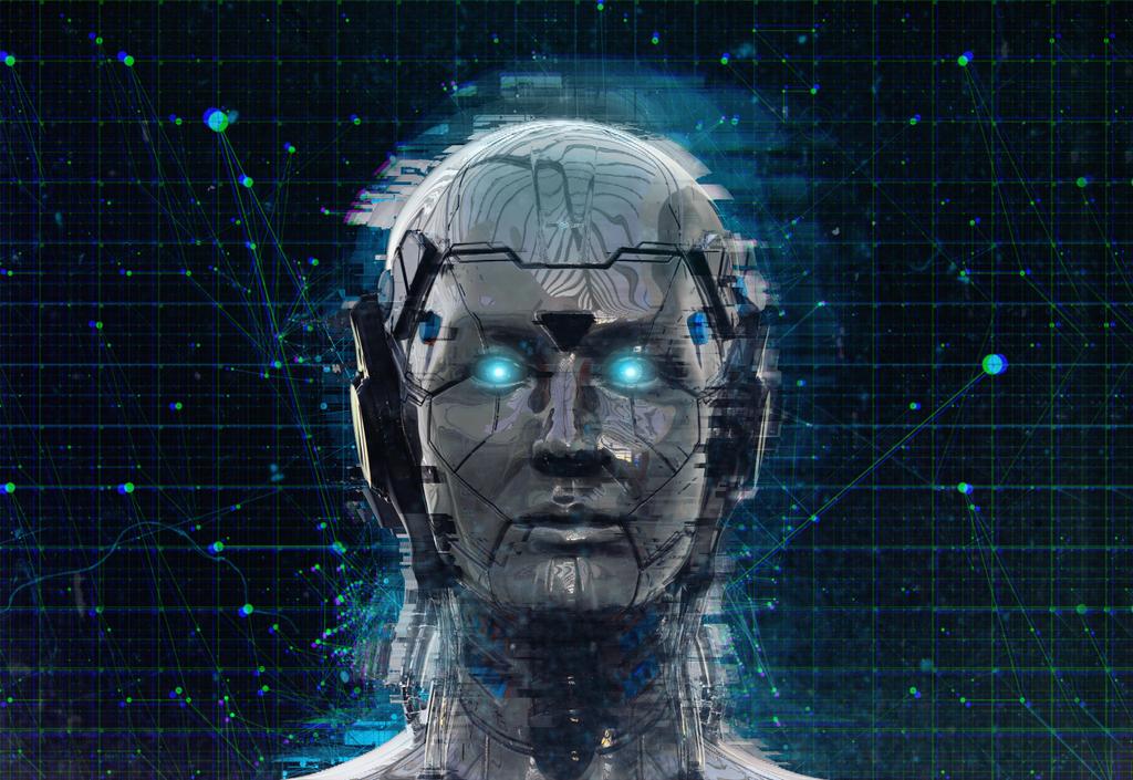 技術ロボットSF女性サイボーグアンドロイドの背景 - ヒューマノイド人工知能壁紙-3Dレンダリング - 写真・画像