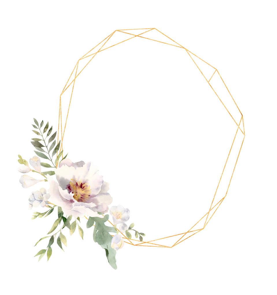 Vesiväri kukkia koristelu kultainen timantti muotoinen kehys
 - Valokuva, kuva