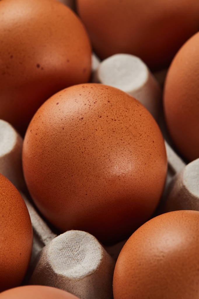 selective focus of chicken eggs in carton box - Photo, Image
