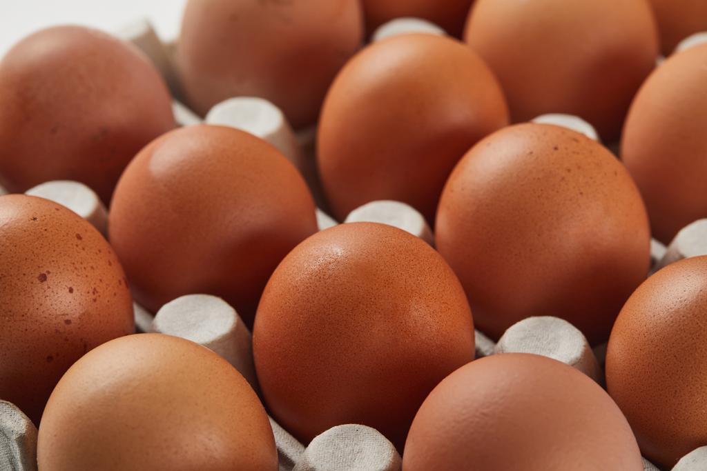 enfoque selectivo de huevos de pollo en caja de cartón
 - Foto, Imagen