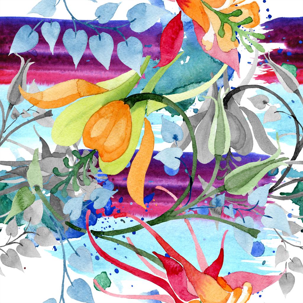 Dísz virág botanikai virág. Akvarell háttér illusztráció készlet. Akvarell rajz divat aquarelle elszigetelt. Varratmentes háttérben minta. Anyagot a nyomtatási textúrát. - Fotó, kép