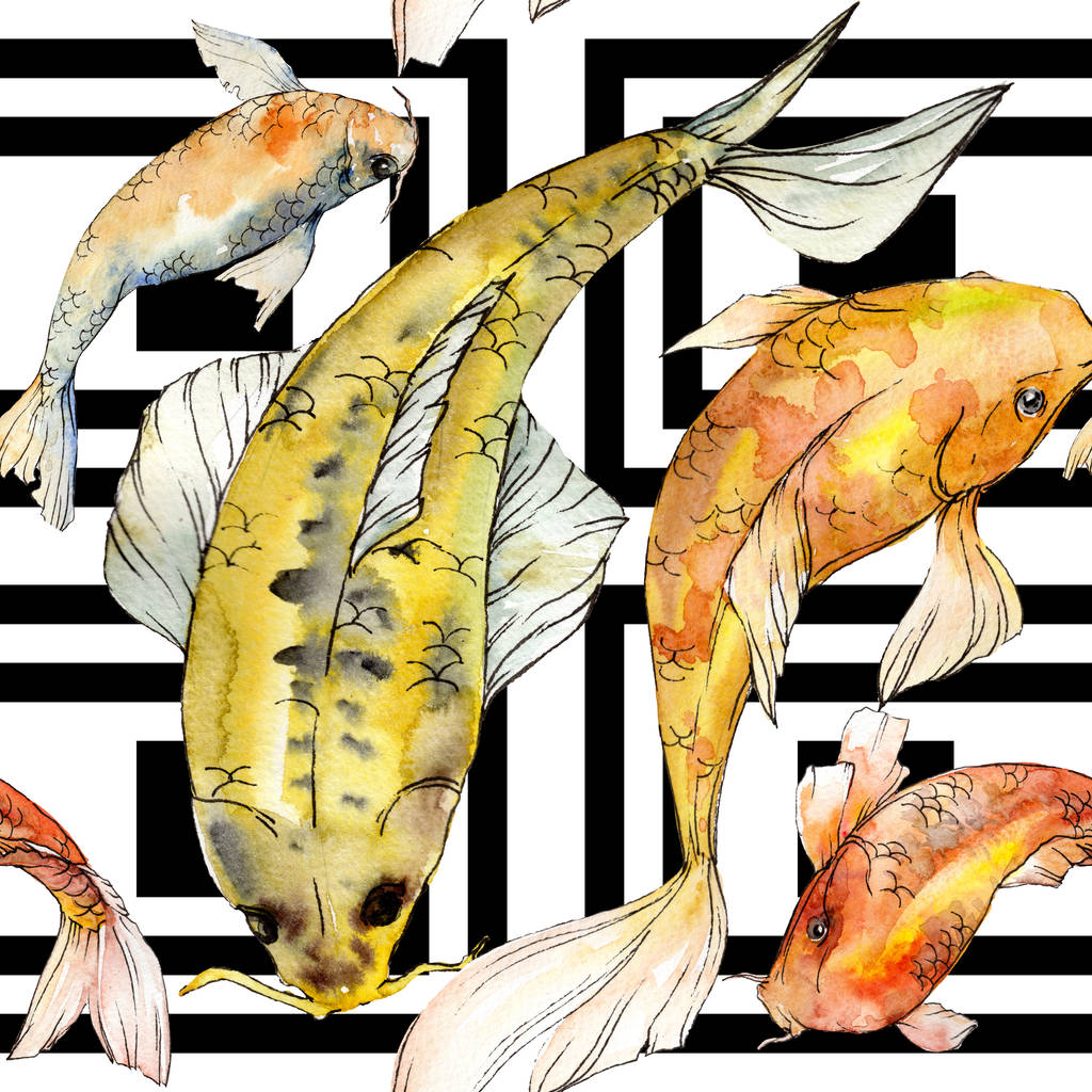 Aquarel aquatische onderwater kleurrijke tropische vis set. Rode Zee en exotische vissen binnen: Golden Fish. - Foto, afbeelding