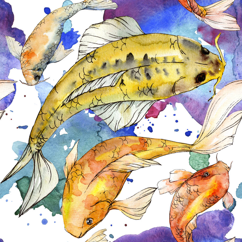 水彩水生水中カラフルな熱帯魚セット。中の紅海とエキゾチックな魚:黄金の魚. - 写真・画像