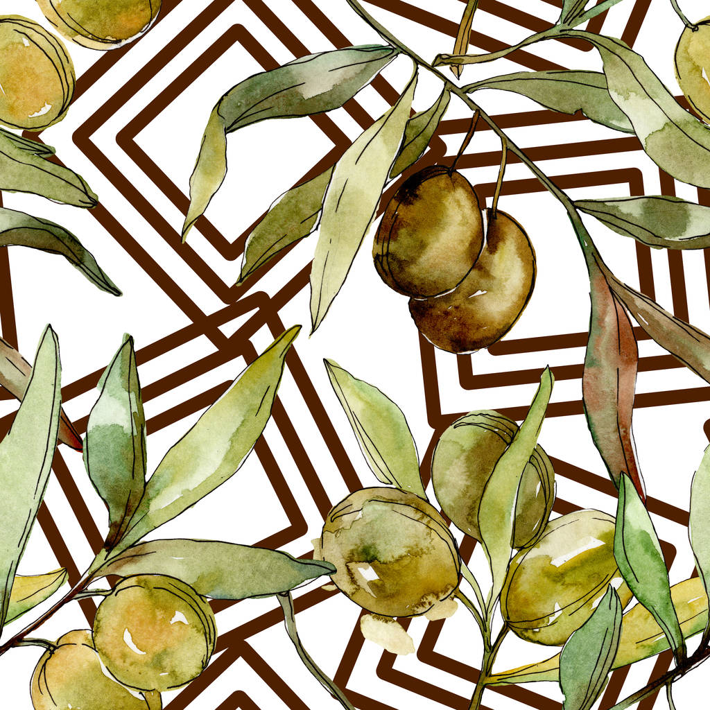 Зеленые оливки акварель иллюстрация. Акварель зеленый лист бесшовный фон рисунок. Текстура ткани для печати обоев
 - Фото, изображение