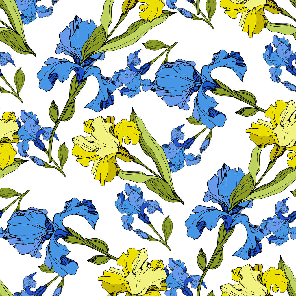Vektor-Iris florale botanische Blume. nahtlose Hintergrundmuster. Stoff Tapete drucken Textur. - Vektor, Bild