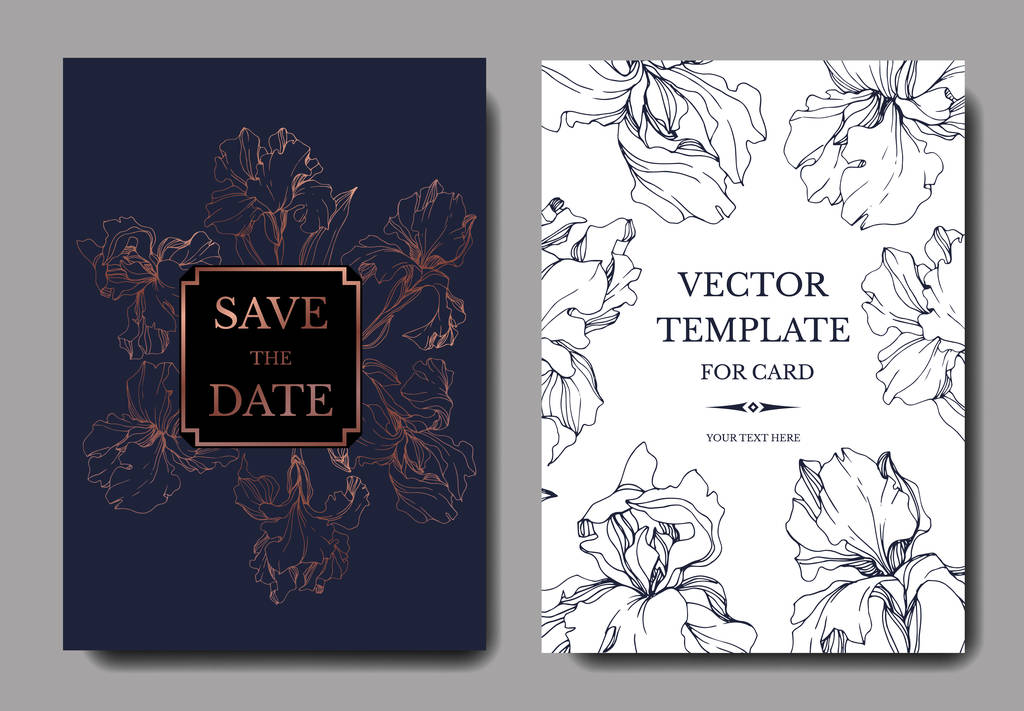 Vektor Hochzeitseinladungskarten mit Schwertlilien und Schriftzug - Vektor, Bild