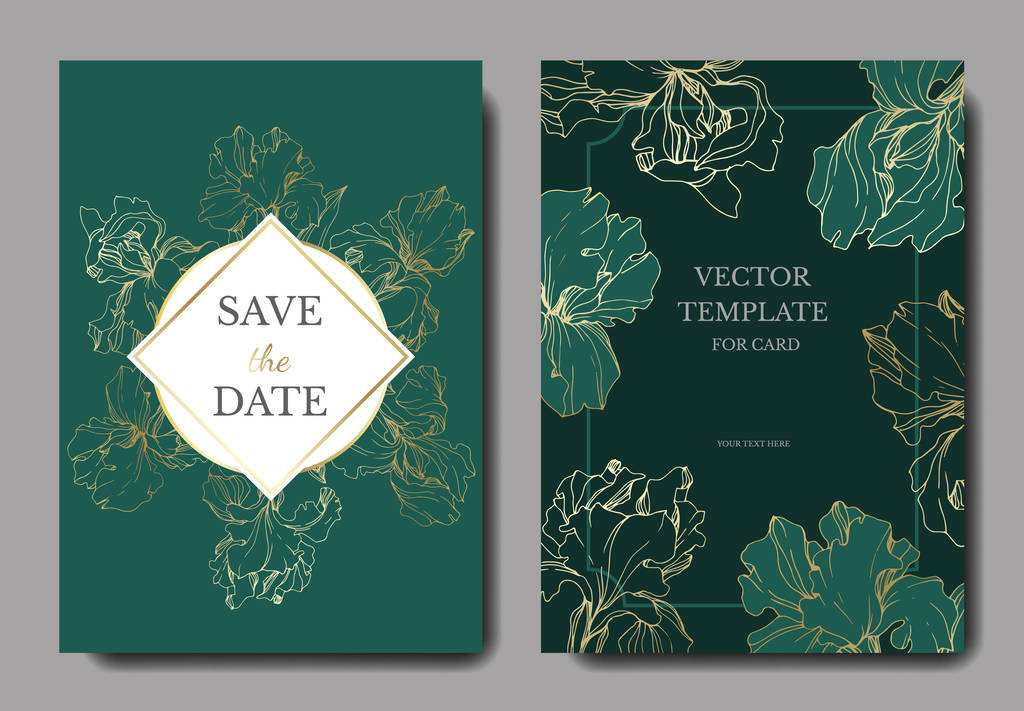 Vektor Hochzeitseinladungskarten mit Schwertlilien und Schriftzug - Vektor, Bild