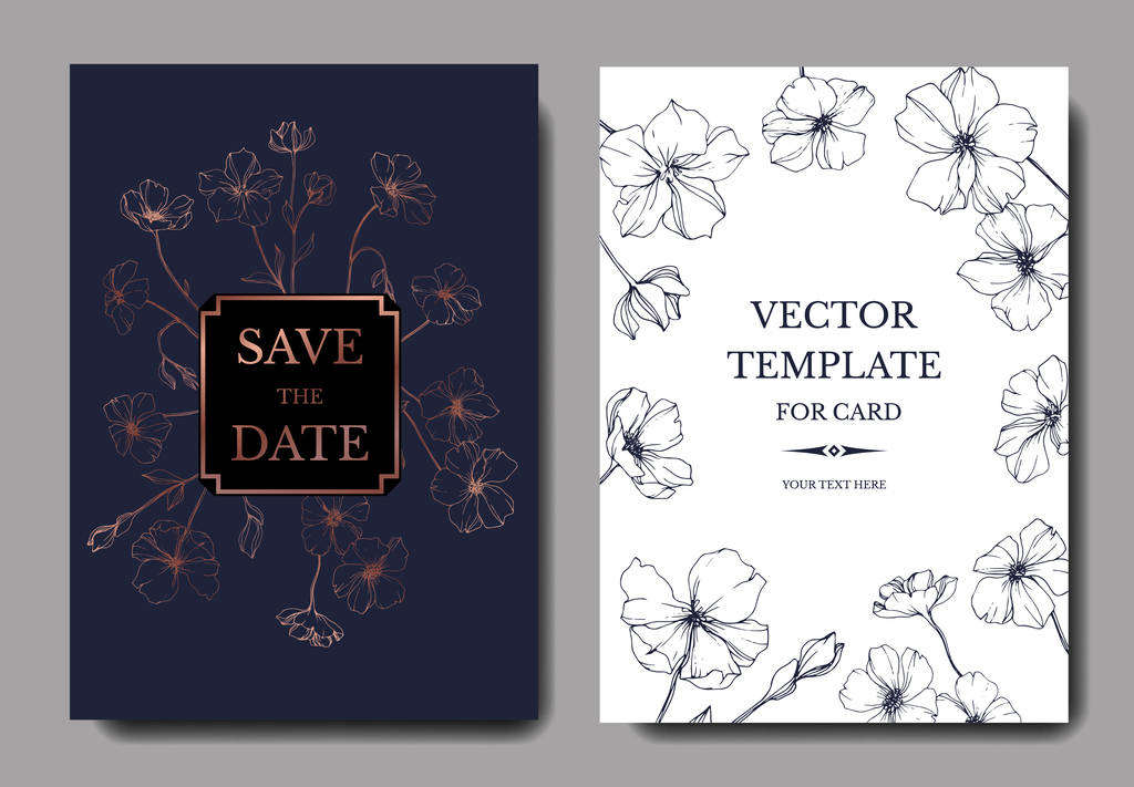 ベクトル結婚式の招待状テンプレートと亜麻のイラスト ロイヤリティフリーのベクターグラフィック画像