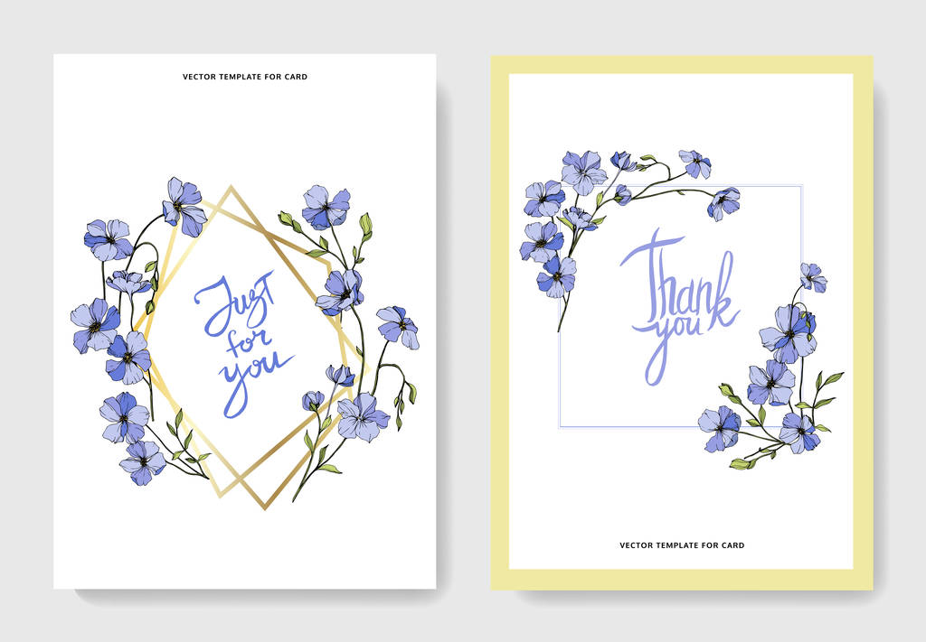 Vector wedding invitation cards templates with flax illustration.  - Vector, Image