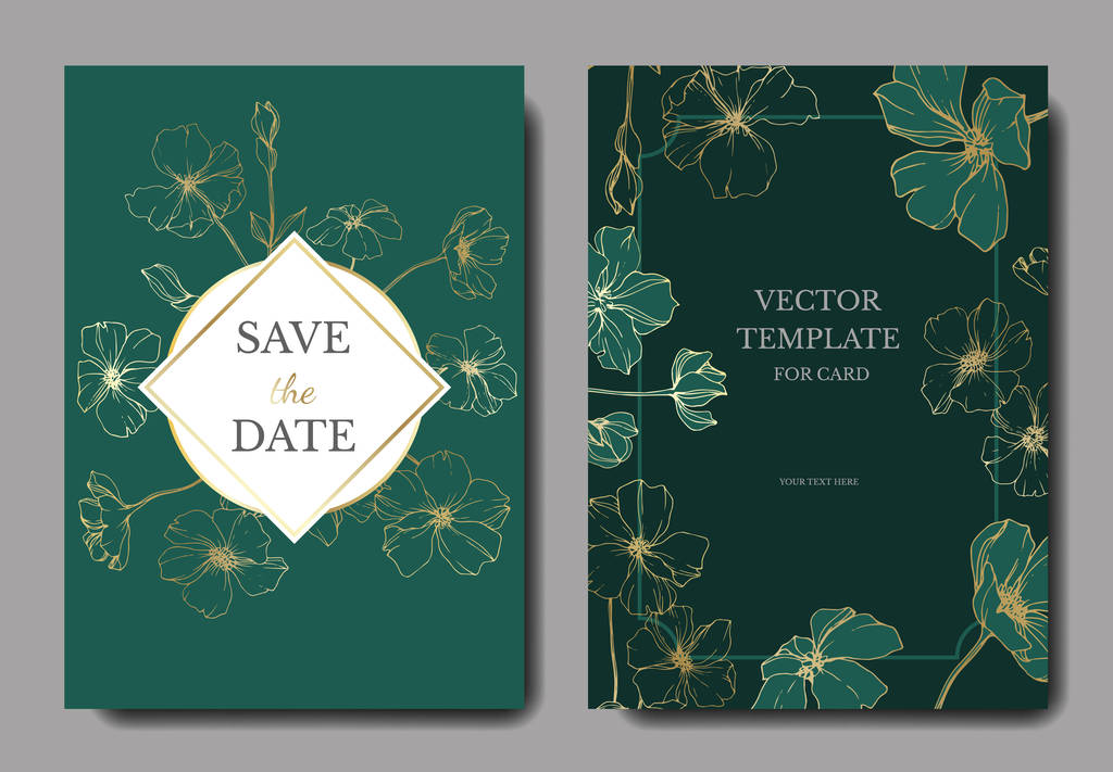Vector bruiloft uitnodigingskaarten sjablonen met vlas illustratie.  - Vector, afbeelding