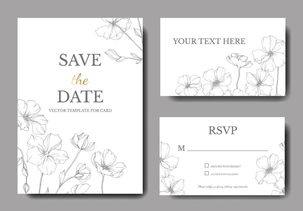Plantillas de tarjetas de invitación de boda vectorial con ilustración de lino
.  - Vector, imagen