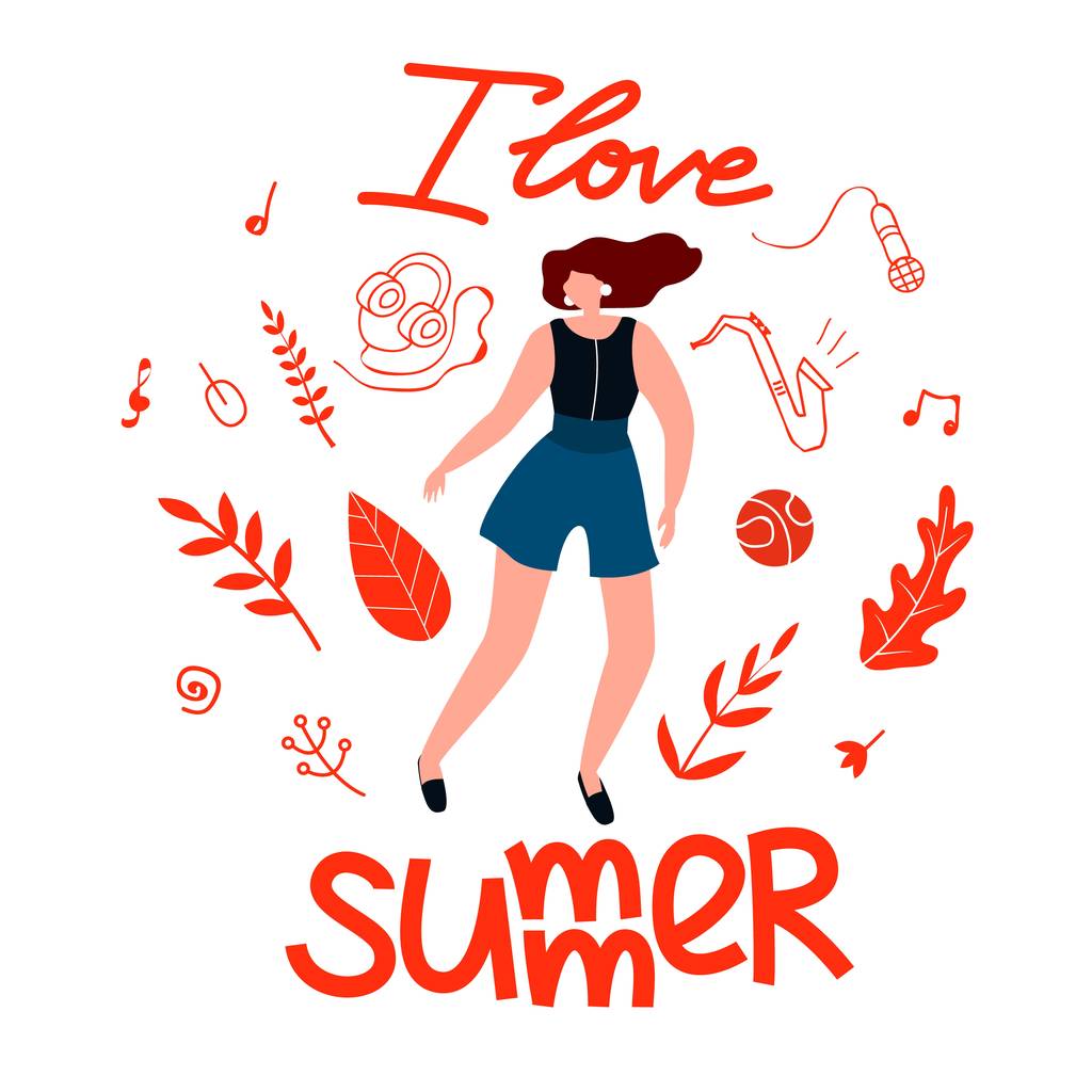 Pohlednice s dovolenou pro dívku miluji léto, kreslený. - Vektor, obrázek