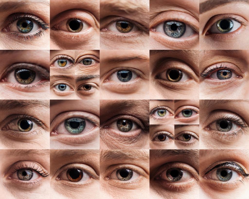 kollázs az emberi gyönyörű szeme különböző színekben  - Fotó, kép