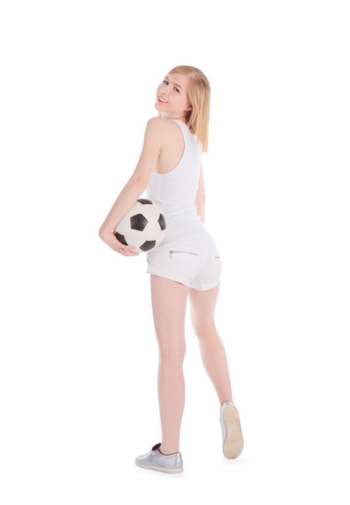 Mujer con pelota de fútbol
 - Foto, Imagen