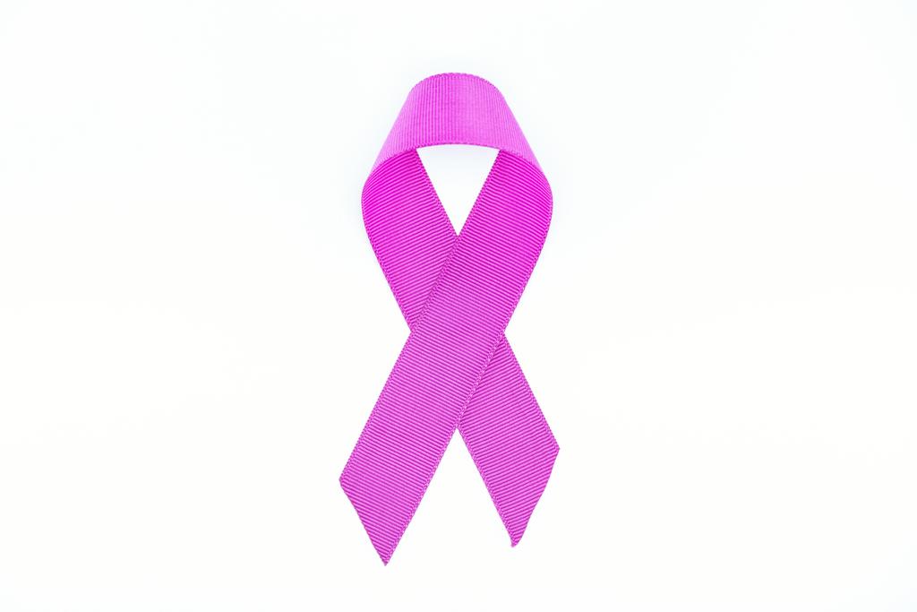 top view of purple ribbon isolated on white, violence concept - Photo, Image