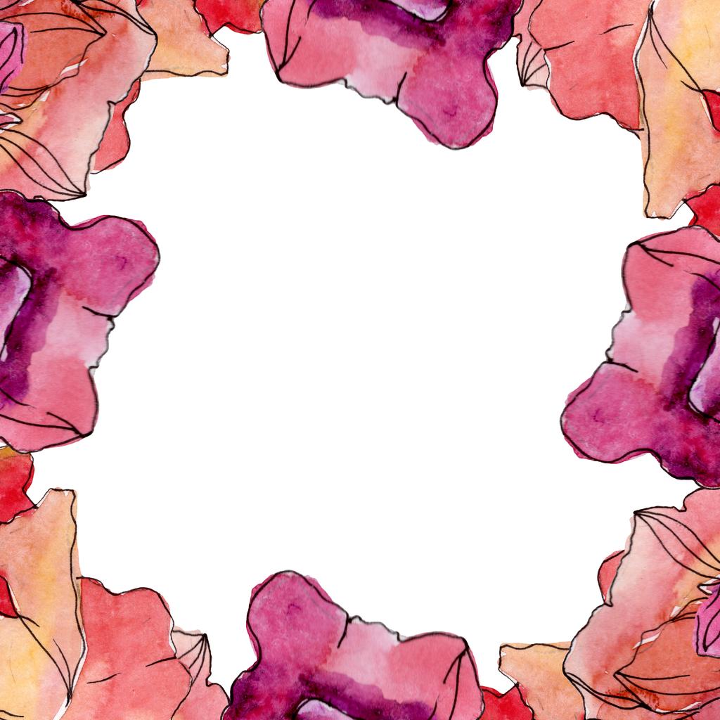 Παπαρούνα floral βοτανικό λουλούδι. Σύνολο εικονογράφησης φόντου. Κορνίζα περίγραμμα στολίδι τετράγωνο. - Φωτογραφία, εικόνα