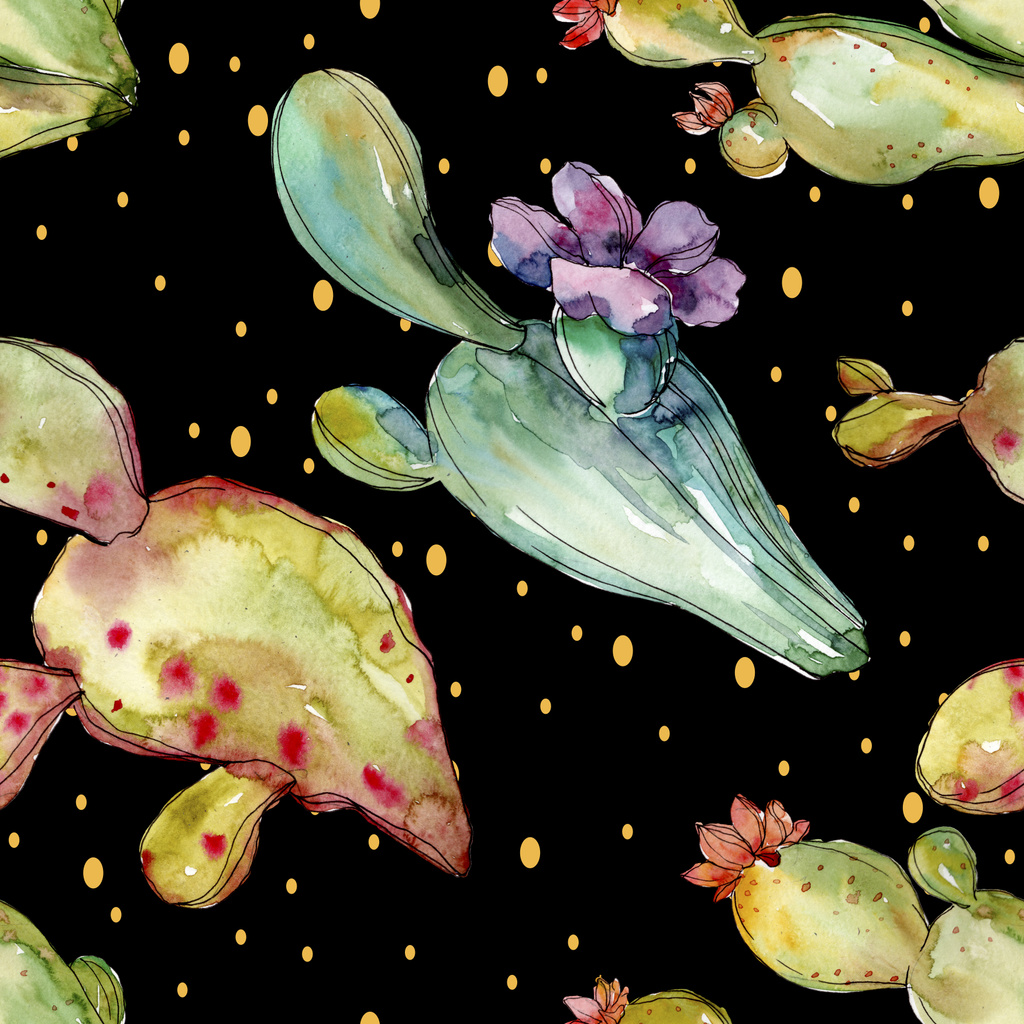 Flores botánicas florales de cactus verde. Conjunto de ilustración de fondo acuarela. Patrón de fondo sin costuras
. - Foto, imagen