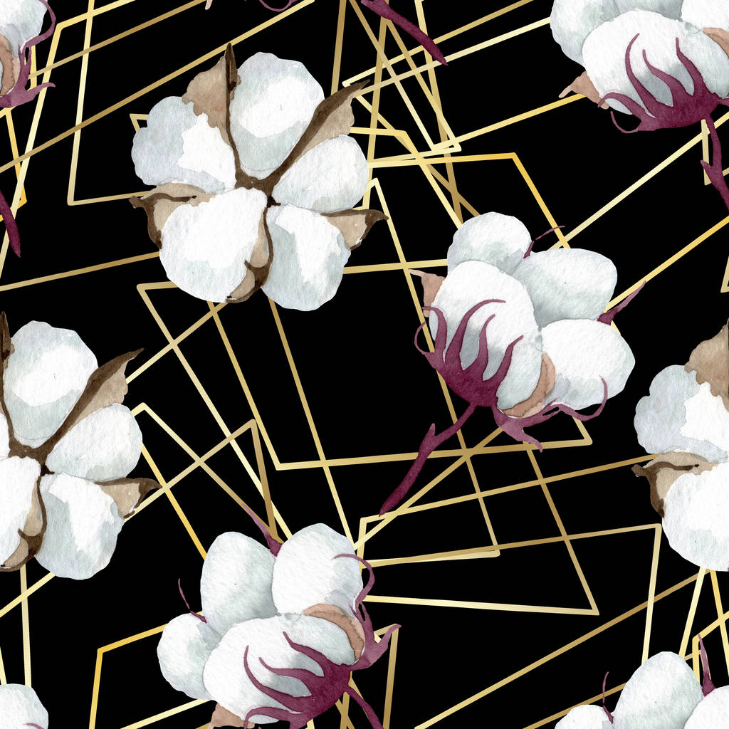 Witte katoenen bloemen botanische bloemen. Aquarel achtergrond illustratie instellen. Naadloos achtergrond patroon. - Foto, afbeelding
