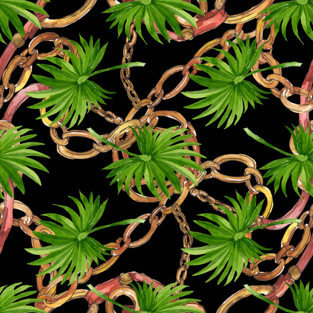 Palme Strand Blätter Dschungel botanischen. Aquarell Hintergrundillustration Set. nahtloses Hintergrundmuster. - Foto, Bild