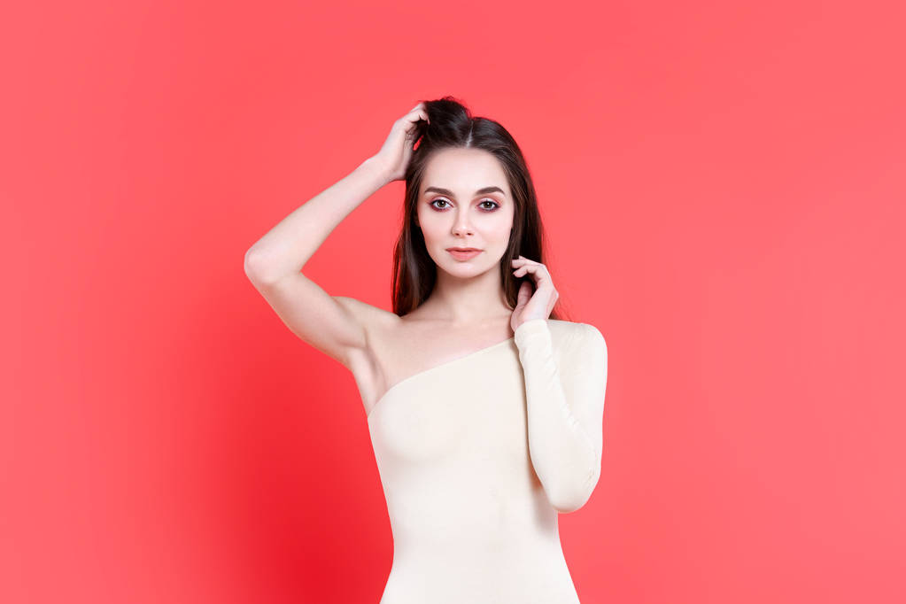 Sexy young woman on pink background - Photo, Image