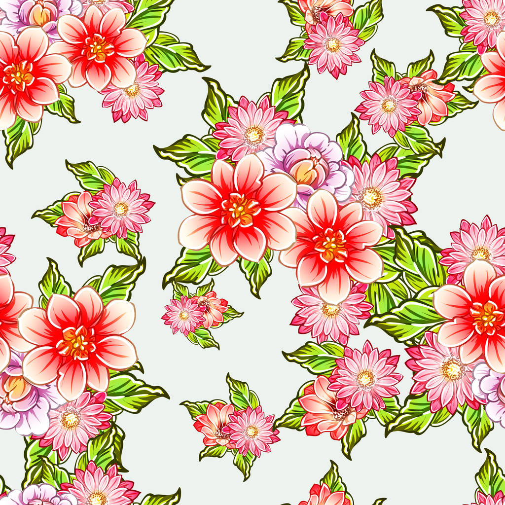 カラフルなヴィンテージスタイルの花シームレスなパターン - ベクター画像