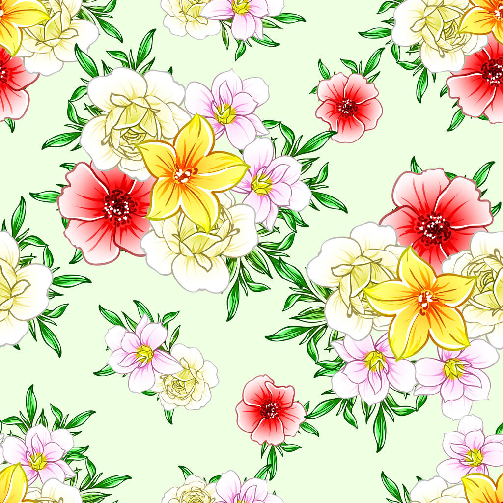 Kolorowe vintage stylu kwiaty bezszwowy wzór - Wektor, obraz