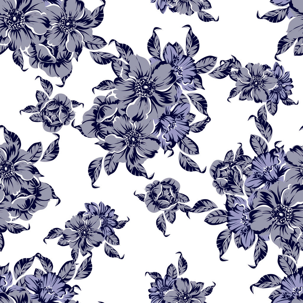 Μονόχρωμη vintage λουλούδια στυλ χωρίς ραφές μοτίβο - Διάνυσμα, εικόνα