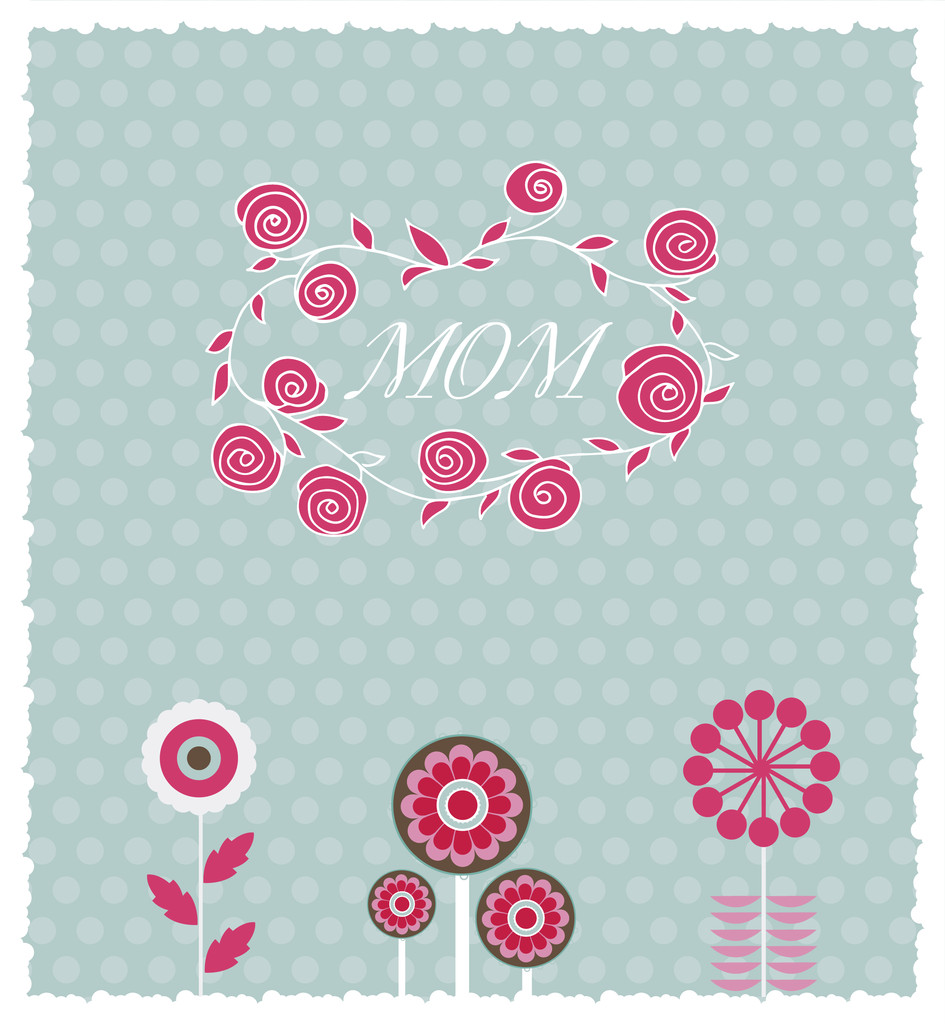 Tarjeta de felicitación para el día de la madre. Imagen vectorial con flores de primavera
 - Vector, Imagen