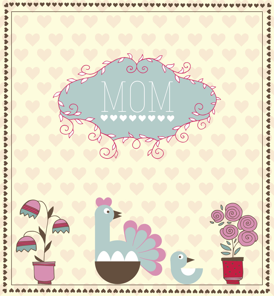 Tarjeta de felicitación en el día de la madre con pollos de dibujos animados. Ilustración vectorial
 - Vector, Imagen