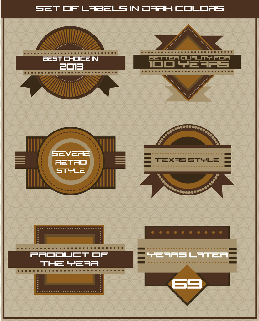 Set of dark brown shop labels. Vector illustration in retro style - Vector, Image