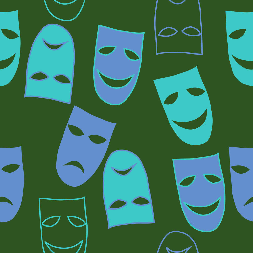 シンプルな劇的な劇場マスクの装飾の抽象的なシームレスなパターン - ベクター画像
