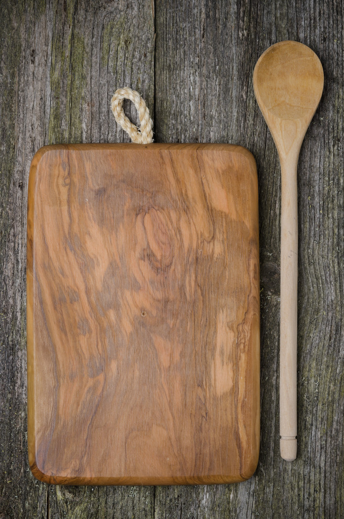 Vintage cutting board with space for text and spoon - Fotografie, Obrázek