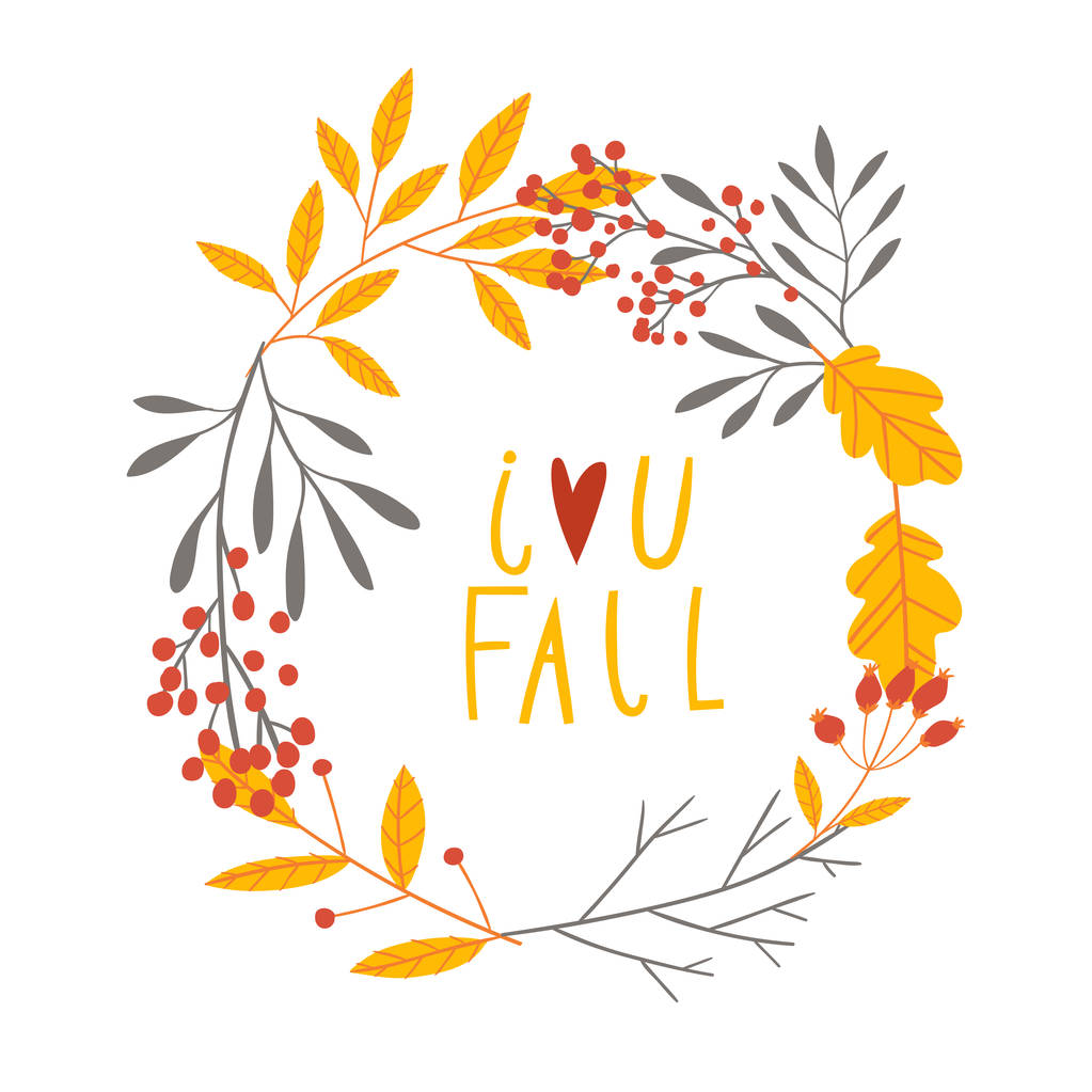 Otoño hojas marco redondo. Corona de hojas de otoño, bayas y ramas. Tarjeta de felicitación. Ilustración vectorial sobre fondo azul
 - Vector, imagen