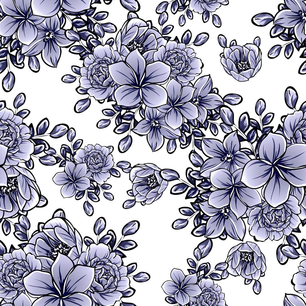 Μονόχρωμη vintage λουλούδια στυλ χωρίς ραφές μοτίβο - Διάνυσμα, εικόνα