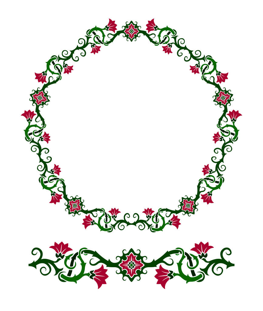Beautiful floral wreath and seamless paint brush - Vector, Image