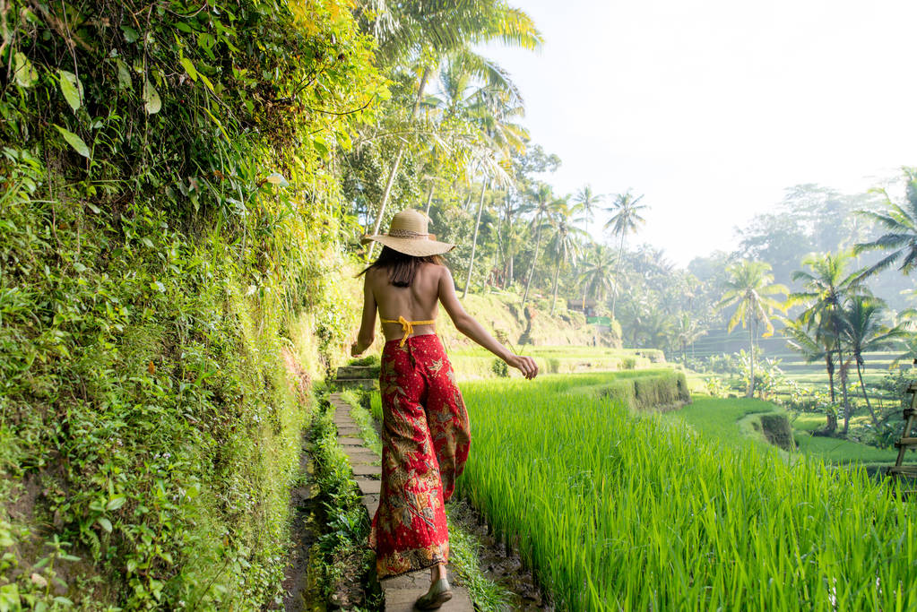 Женщина на рисовой террасе Тегалаланга на Бали
 - Фото, изображение