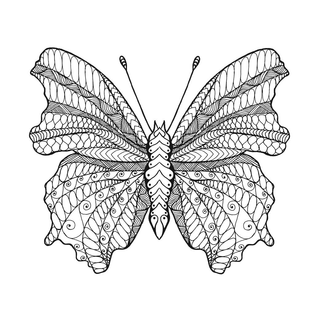 Στυλιζαρισμένη πεταλούδα Zentangle. - Διάνυσμα, εικόνα