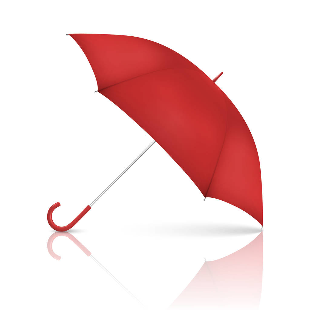 Vektorový 3D realistický vykreslení červený prázdný deštník ikona closeup je izolována na bílém pozadí. Návrhová šablona otevřeného slunečník pro napodobování, propagace značky, inzerování atd. Pohled zepředu - Vektor, obrázek