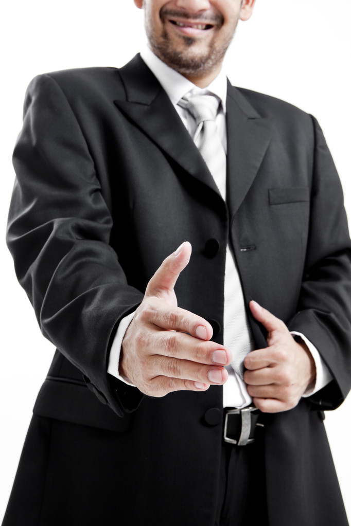podnikatel v obleku dává ruku pro handshake zaplombovat řešit - Fotografie, Obrázek