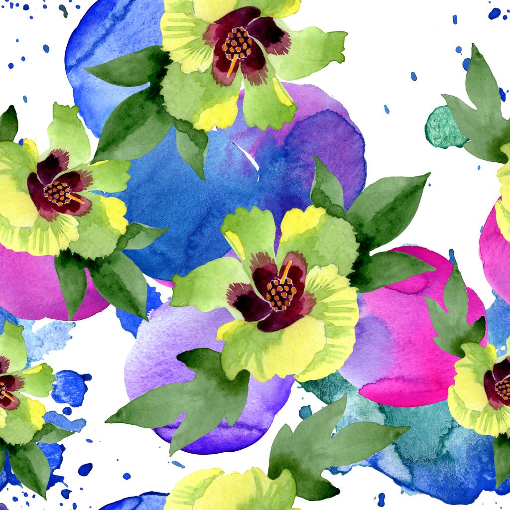 綿花植物の花 野生の春の葉の野生の花 水彩イラストセット 水彩画ファッションアクアレル シームレスな背景パターン ファブリック壁紙プリントテクスチャ ロイヤリティフリー写真 画像素材
