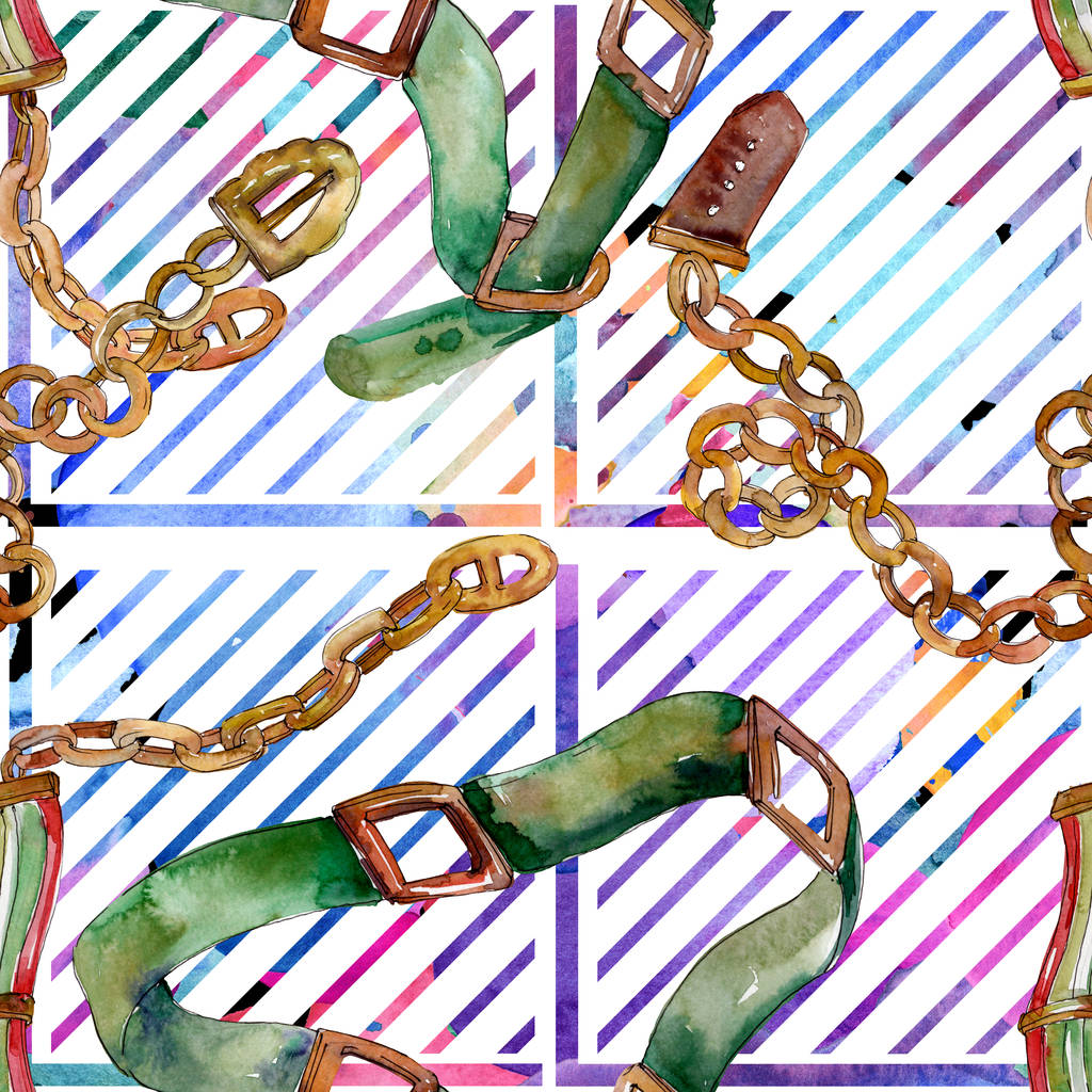 Esbozo de cadena y cinturón de cuero ilustración glamour moda en un estilo acuarela. Acuarela dibujo moda aquarelle
. - Foto, imagen