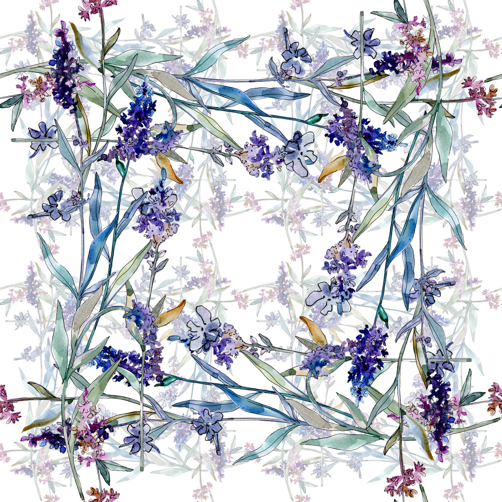 Lavanda flores botânicas florais. Conjunto de ilustração de fundo aquarela. Padrão de fundo sem costura
. - Foto, Imagem