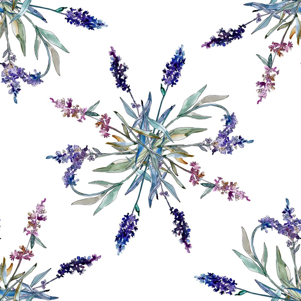 Lavender floral botanical flowers. Watercolor background illustration set. Seamless background pattern. - Photo, Image
