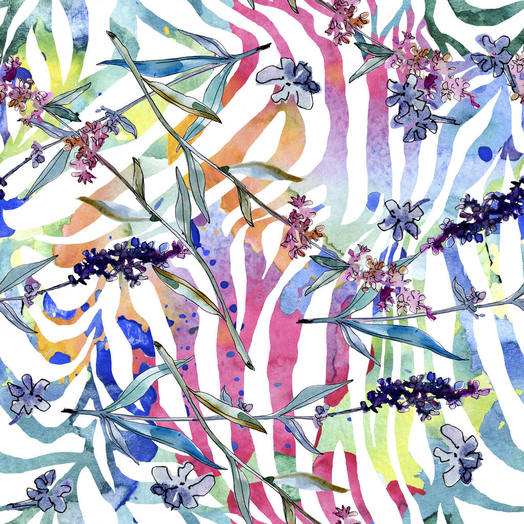 Лаванда квіткові ботанічні квіти. Набір ілюстрацій для акварельного фону. Безшовний візерунок тла
. - Фото, зображення