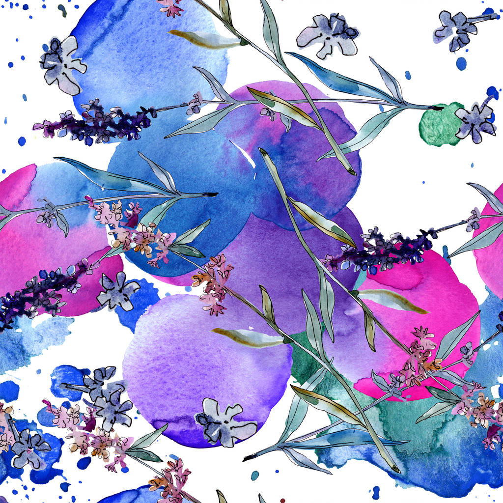 Levendula virágos botanikus virágok. Akvarell háttér illusztráció meg. Folytonos háttérmintázat. - Fotó, kép