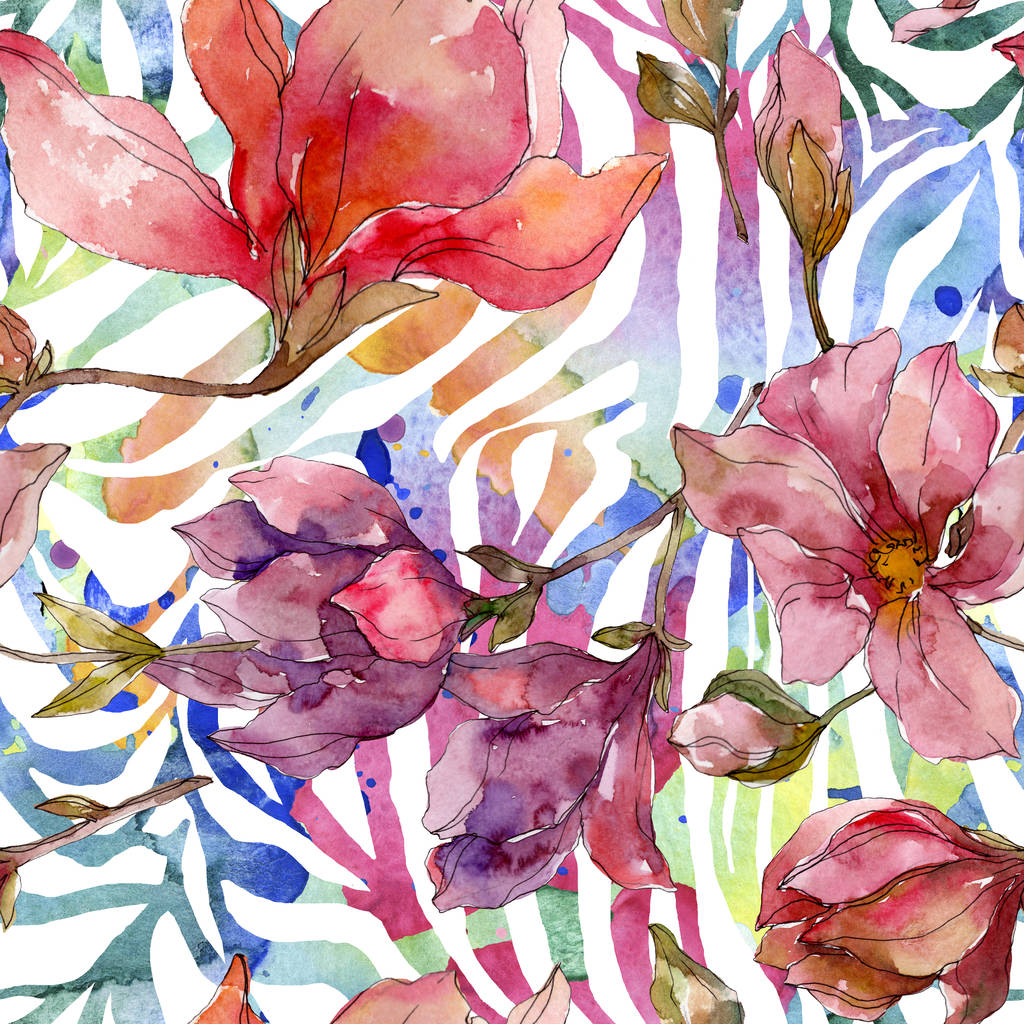 Camelia fleurs botaniques florales. Ensemble d'illustration de fond aquarelle. Modèle de fond sans couture
. - Photo, image