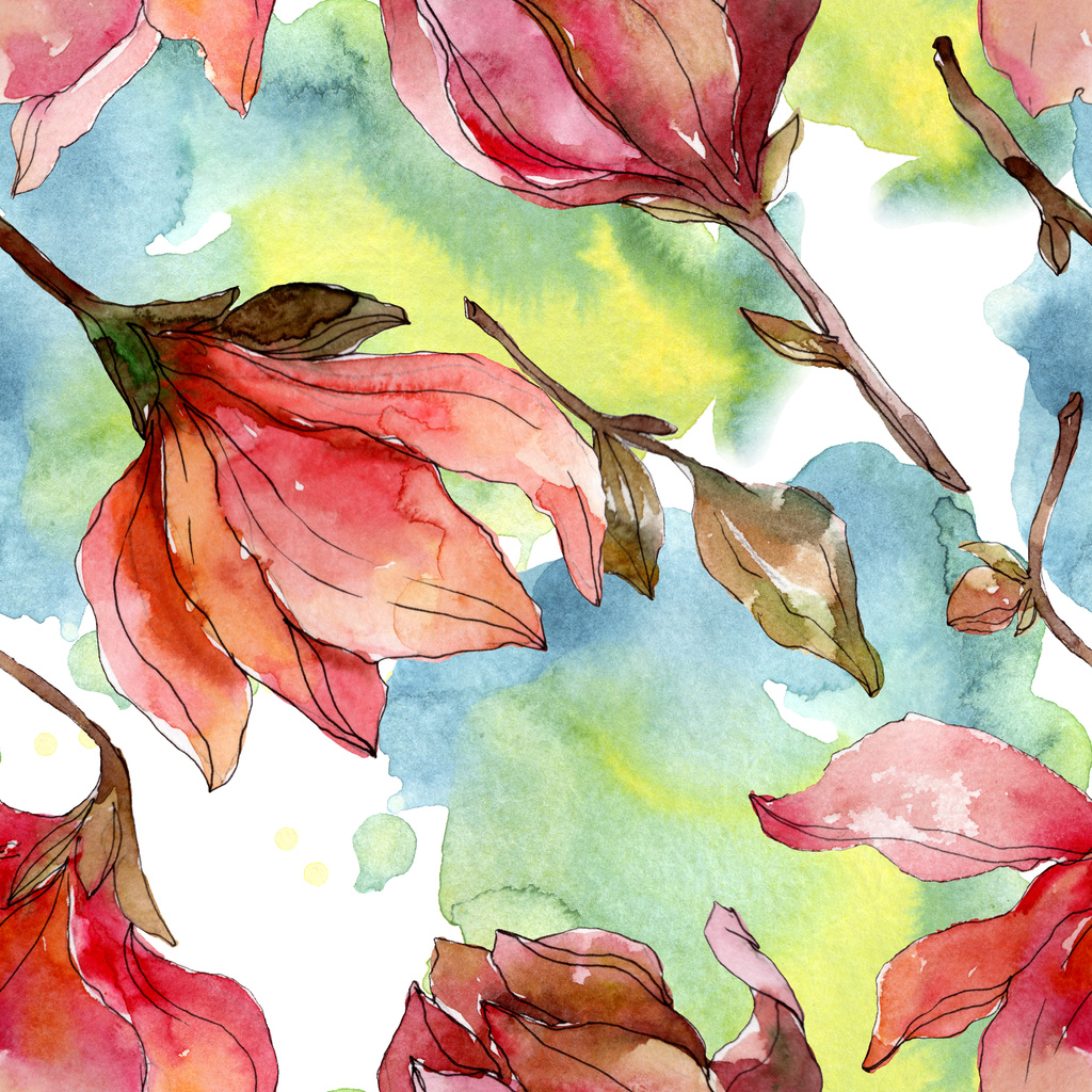 Camelia floral botanical flowers. Watercolor background illustration set. Seamless background pattern. - Photo, Image