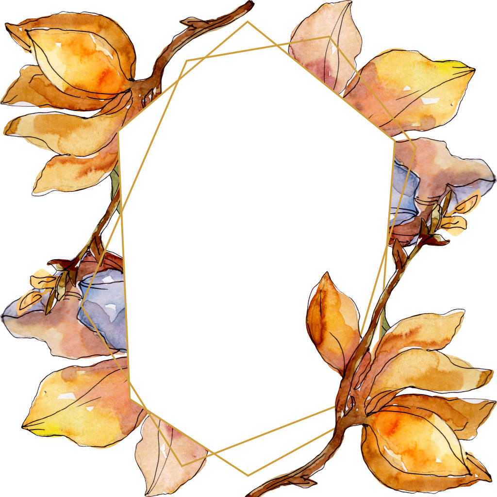Camelia flores botânicas florais. Conjunto de ilustração de fundo aquarela. Quadro borda ornamento quadrado
. - Foto, Imagem