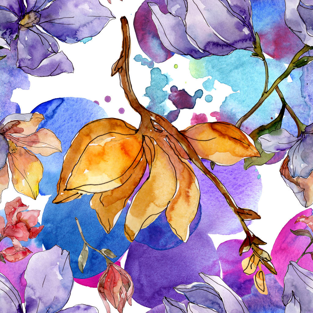 Camelia virágos botanikai virágok. Akvarell háttér illusztráció meg. Folytonos háttérmintázat. - Fotó, kép